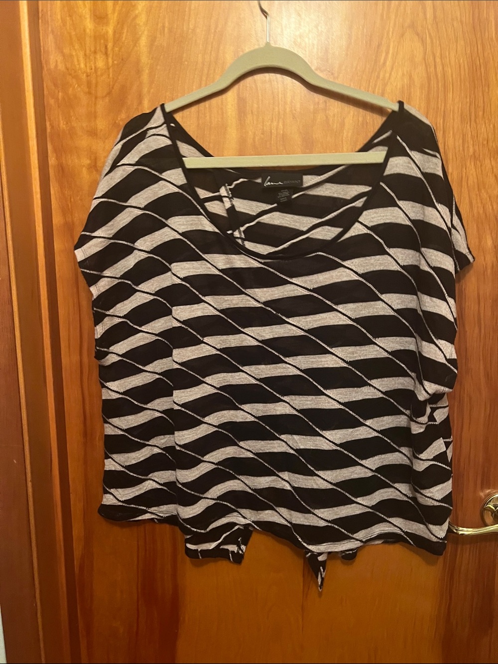 Lane Bryant Striped Black and Tan Women's Tie-Hem Top